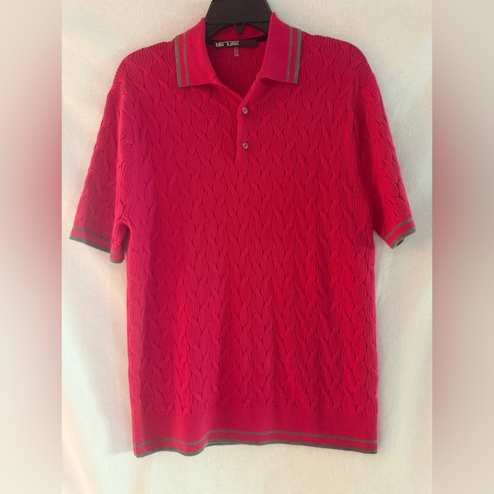 Mr Turk Fuchsia Cable Knit Polo Shirt Size S